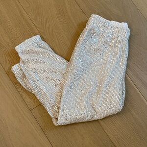 LOFT Cream pants with Silver Sequin Joggers